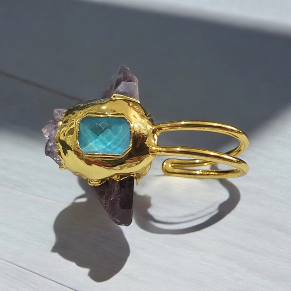 New Chunky Natural Rough Amethyst Tourmaline Huge Statement Ring - Picture 3 of 4